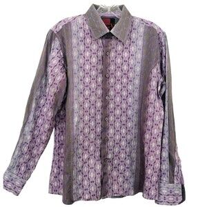 Vassari Long Sleeve Button Up Shirt Mens M Purple Gray Ombre